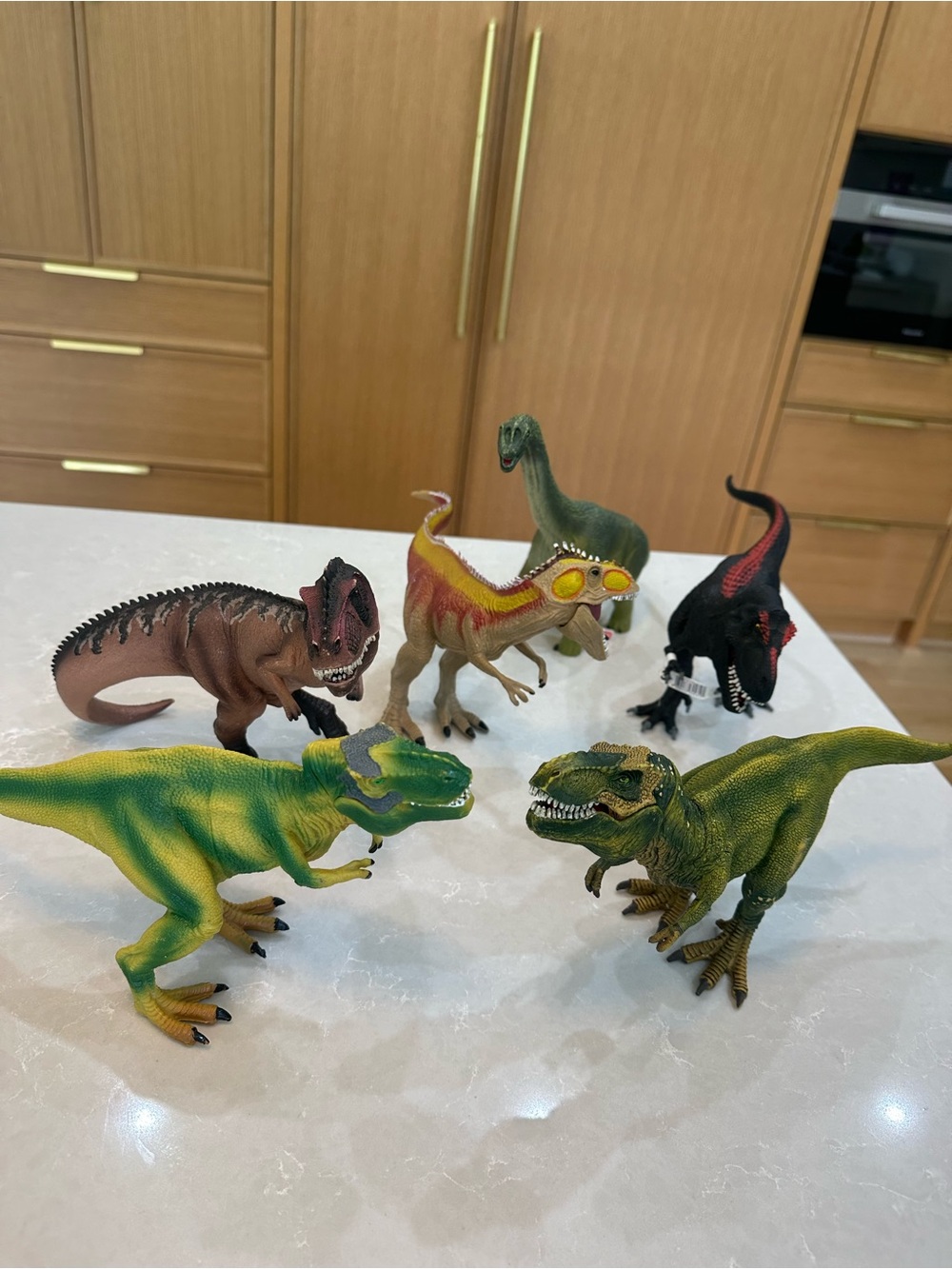Set of 6 Schleich Dinosaurs: 2 TRex, Velociraptor, Brachiosaurus, Gigantosaurus
